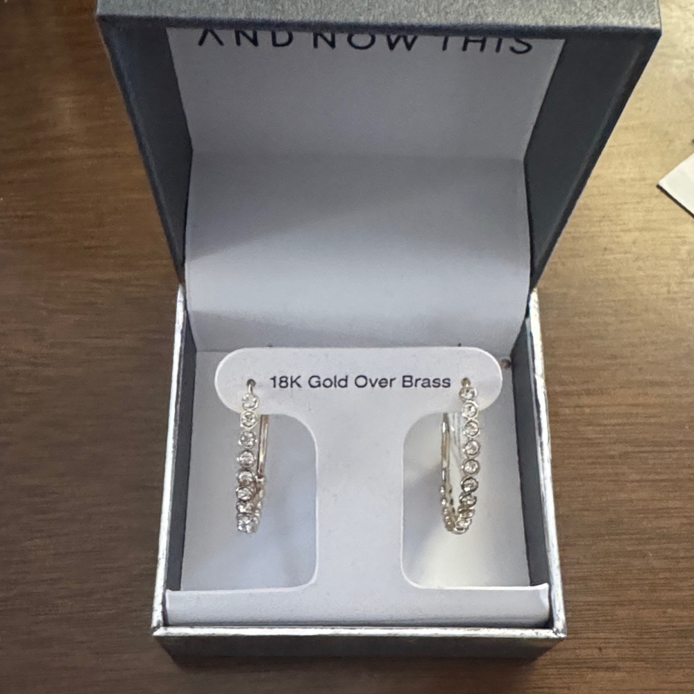 18K Gold Over Brass Crystal Hoop Earrings